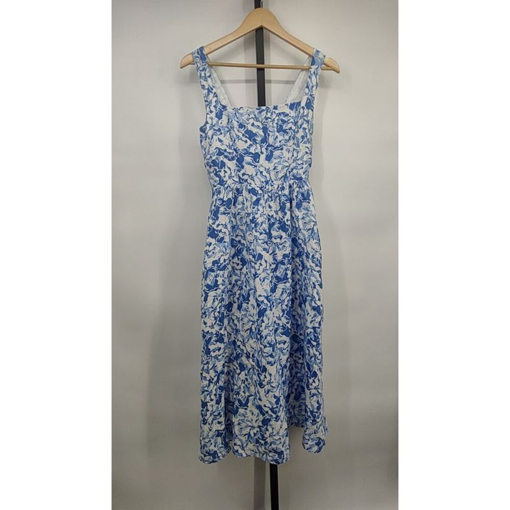 NWT Quince Linen Blue and White Floral Dress